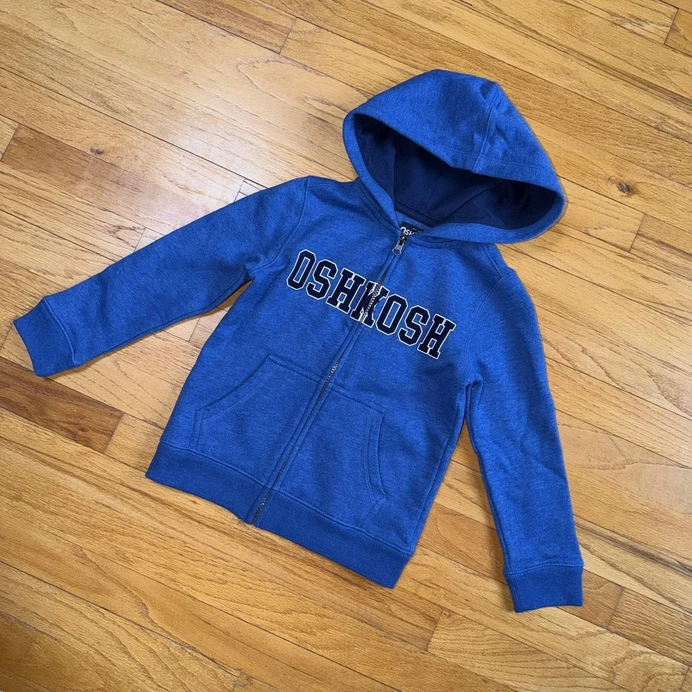 OshKosh B'gosh Hoodie Kids 6 Blue Full Zip‎ Fleece Logo Sweatshirt Athleisure